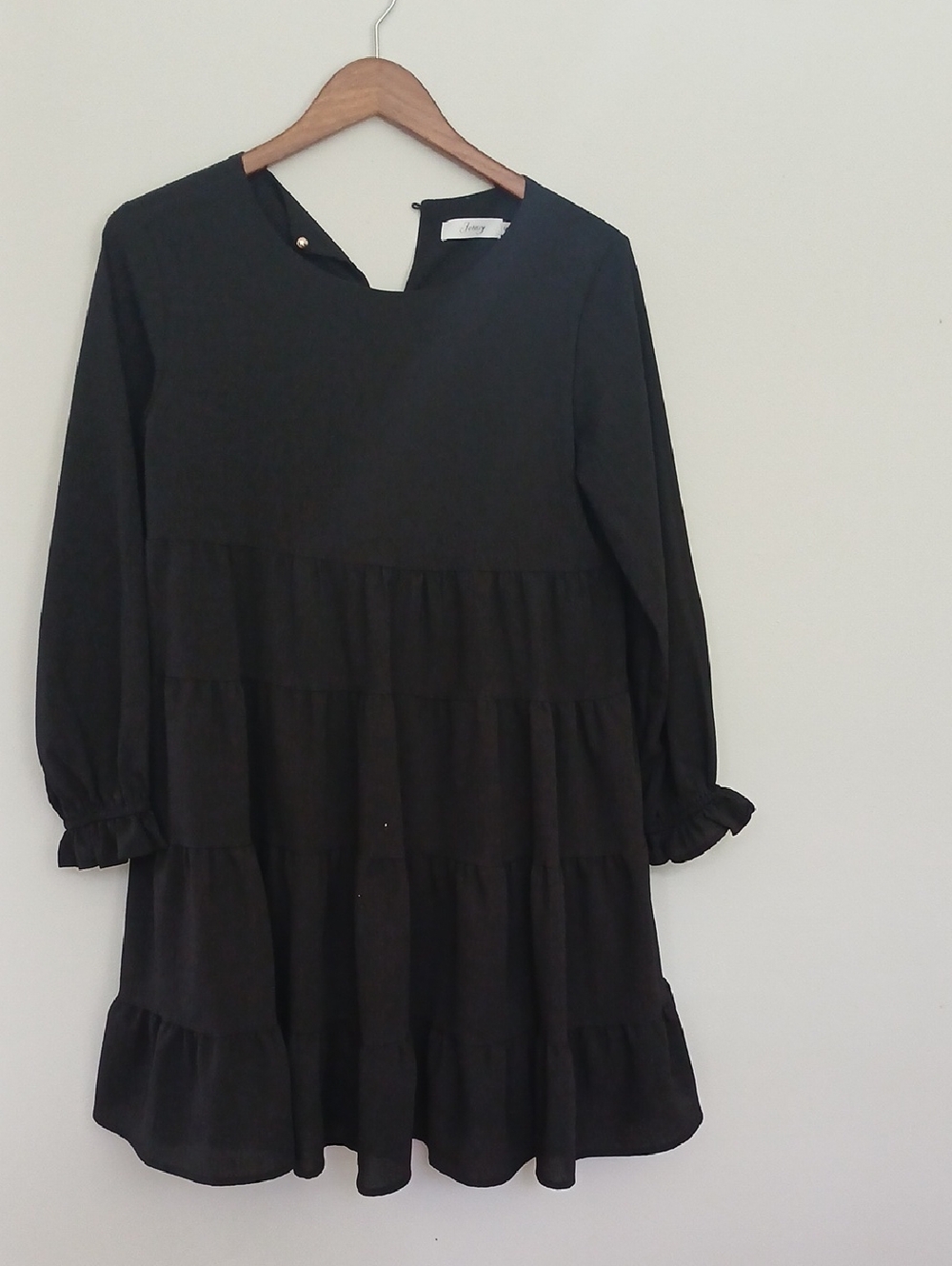 Black Tiered Long Sleeve Mini Dress